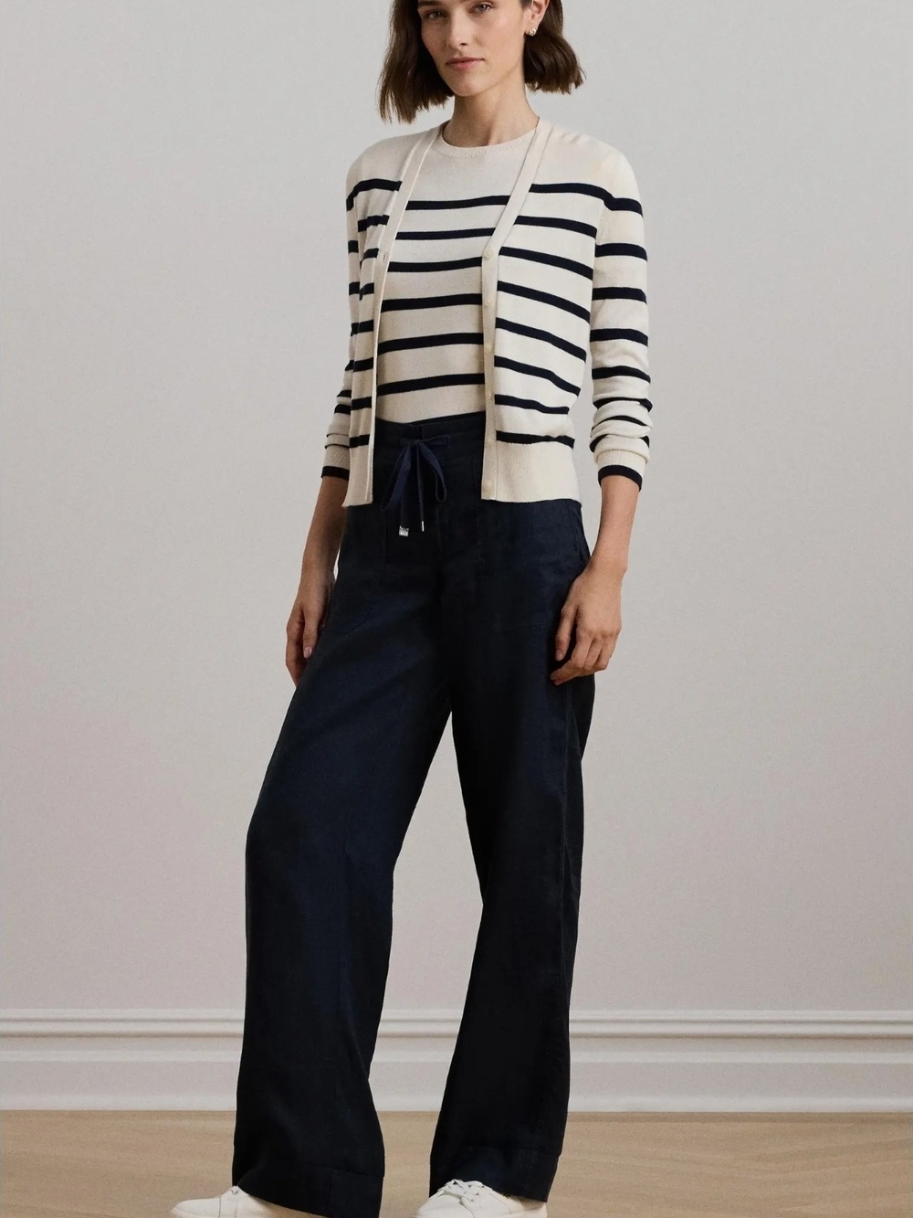 Lauren Ralph Lauren Womens Navy Blue Wide Leg 100% Linen Pants